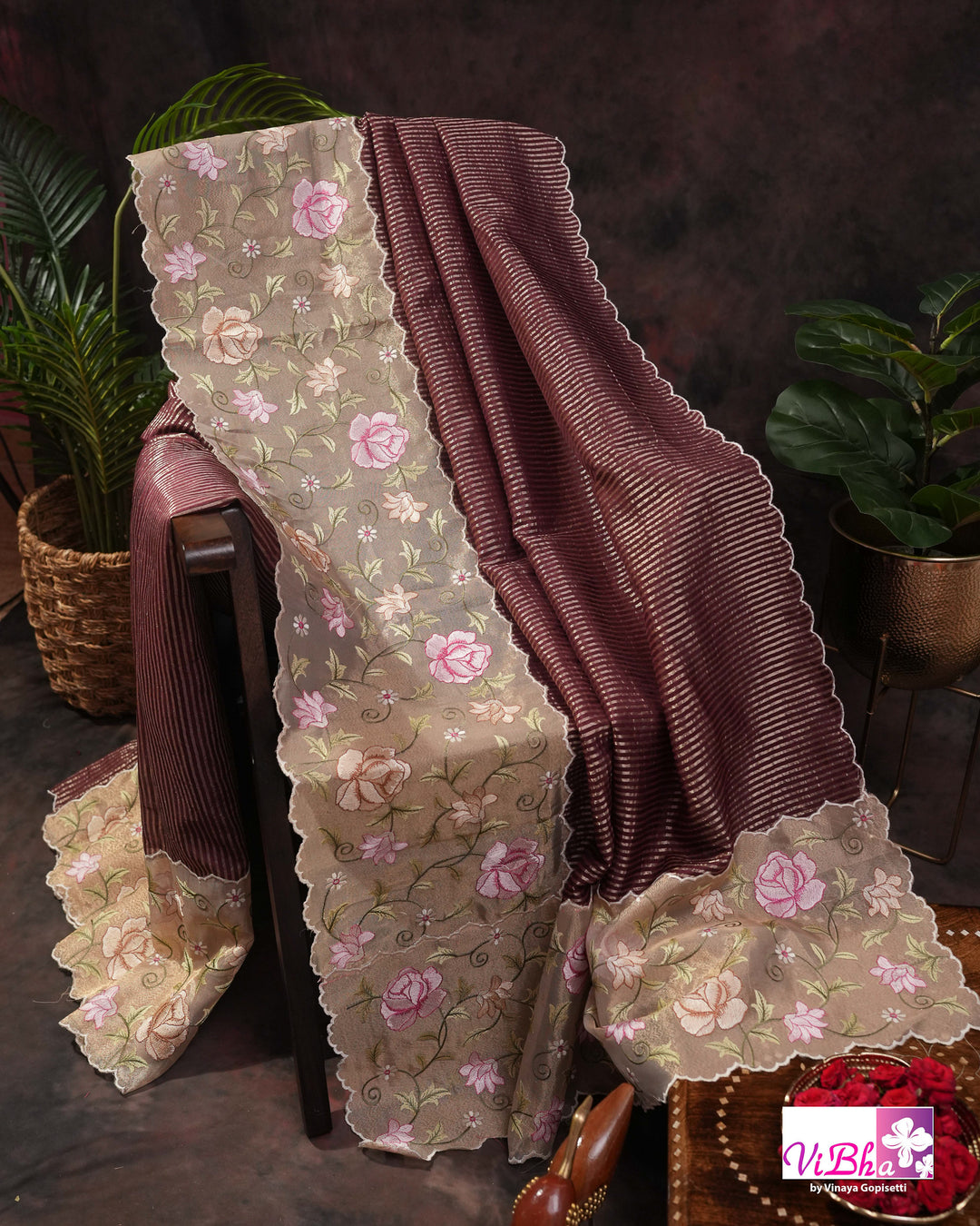 Brown fancy banarasi with embroidered border