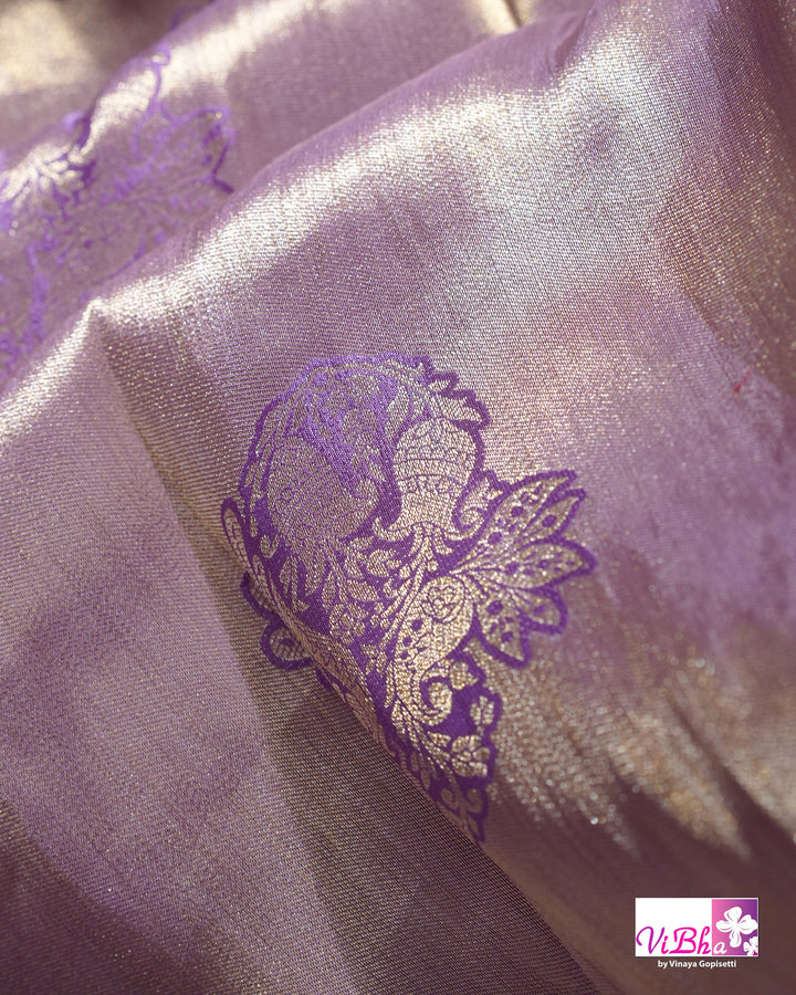Lavender Designer Saree with Ornate Peacock and Figurative Embellishments