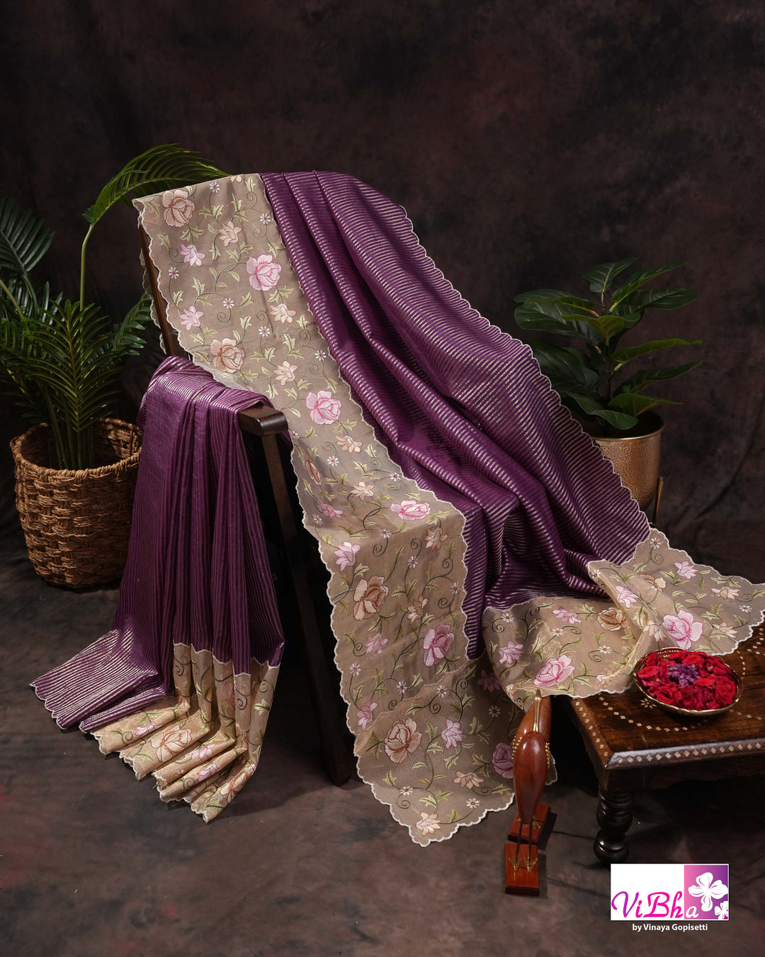 Purple fancy banarasi with embroidered border