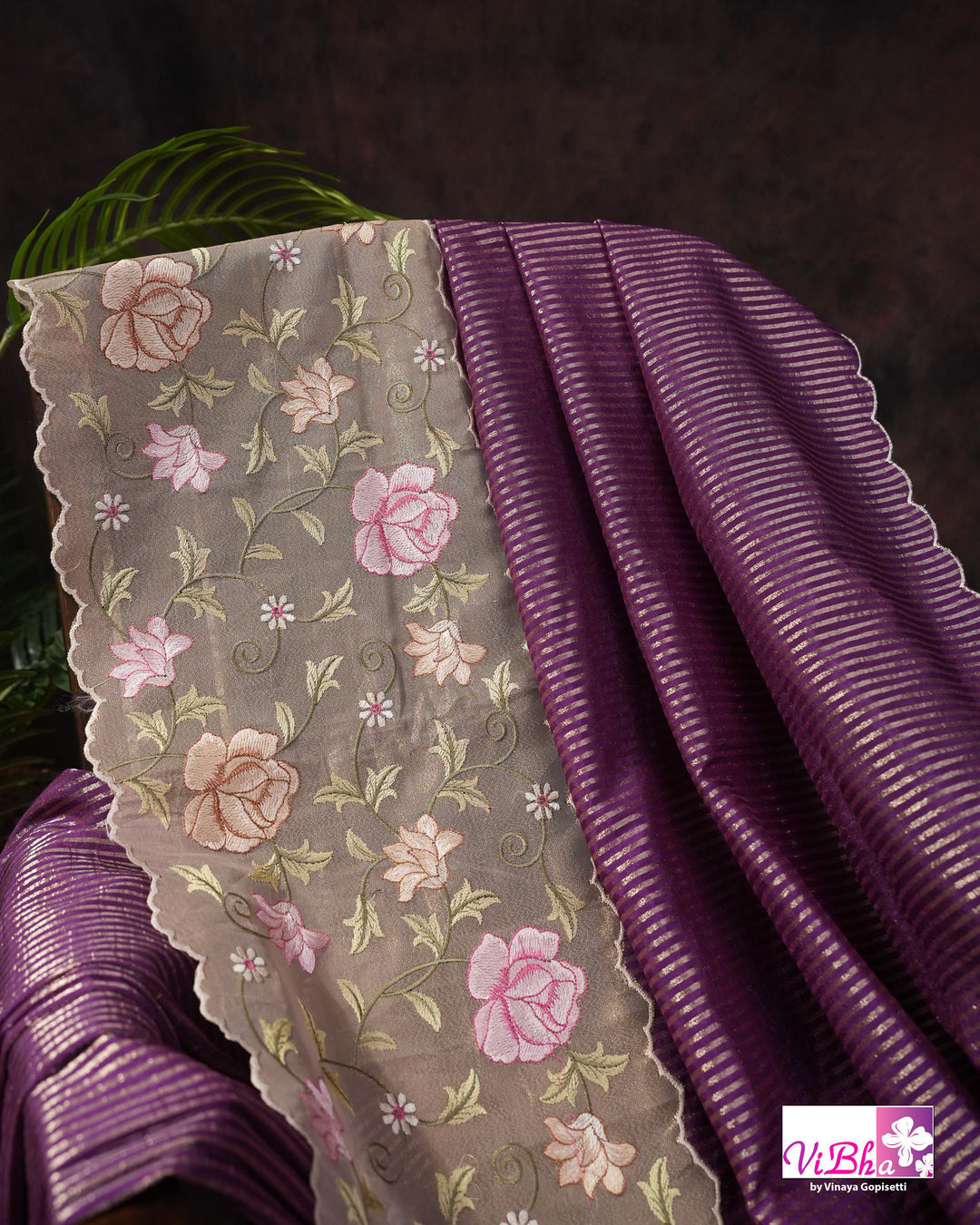 Purple fancy banarasi with embroidered border
