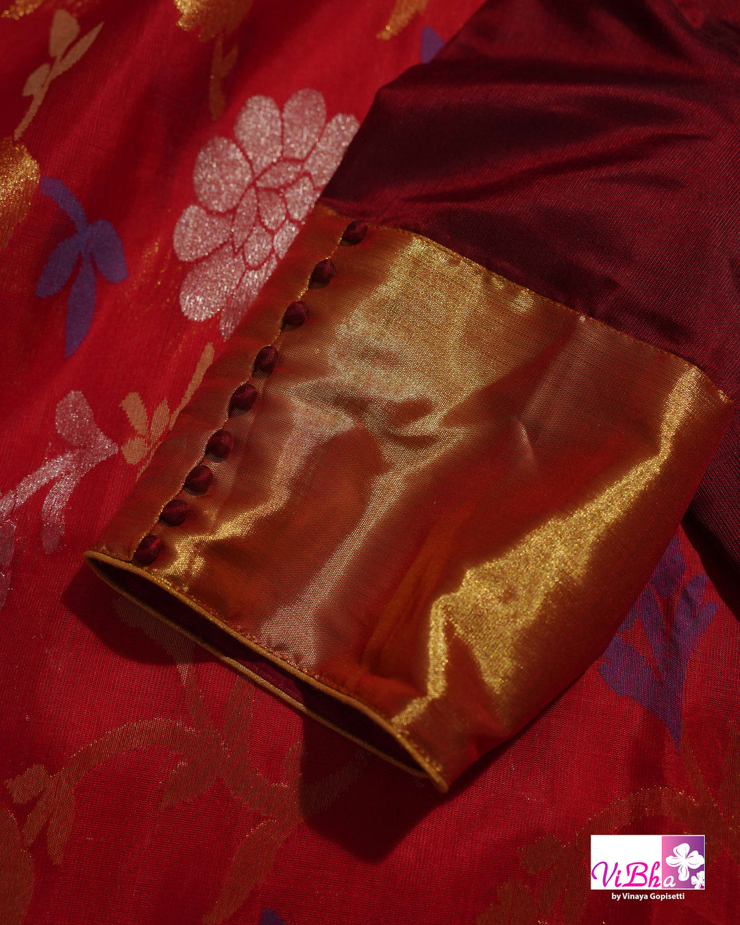 Red Jamdani Kalanjali Motif Venkatagiri Silk Saree with Maroon Blouse