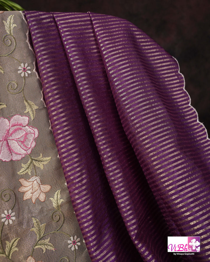 Purple fancy banarasi with embroidered border