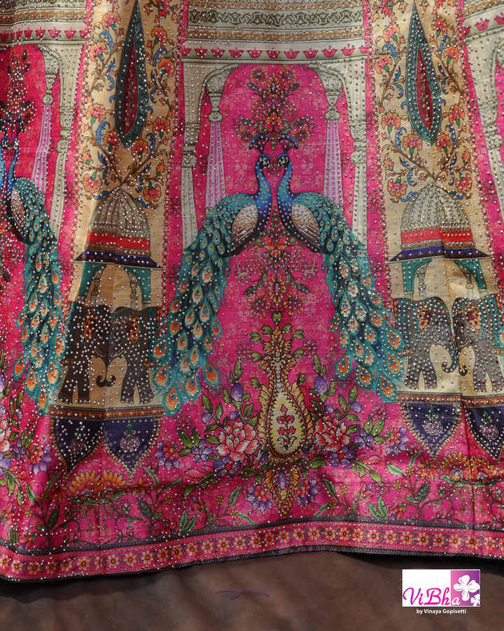 Rani Pink Peacock Print Lehenga Set