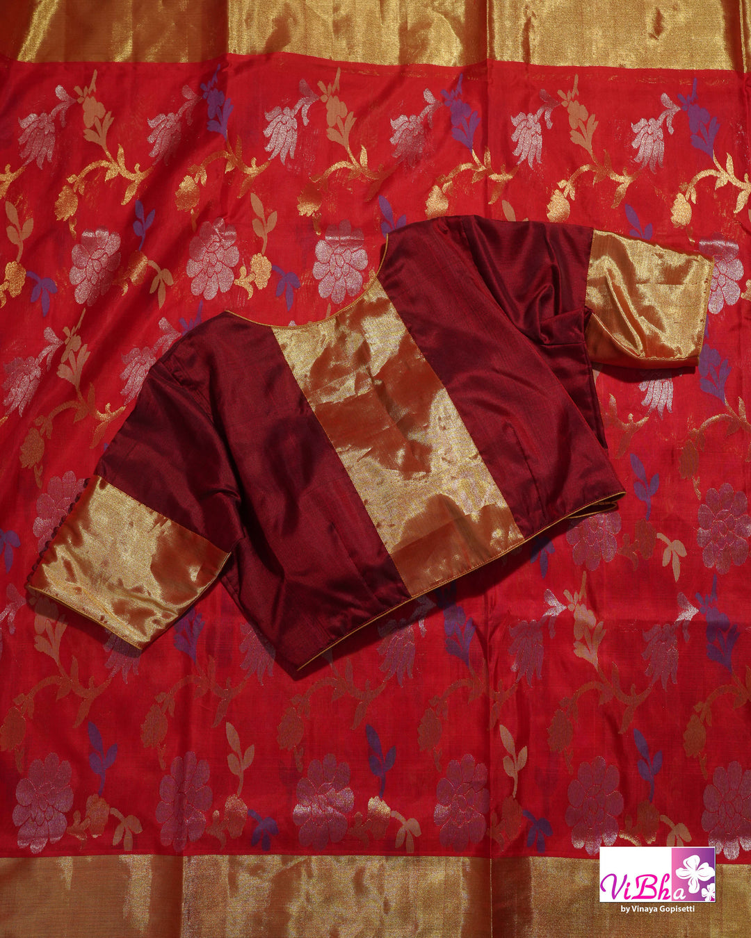 Red Jamdani Kalanjali Motif Venkatagiri Silk Saree with Maroon Blouse