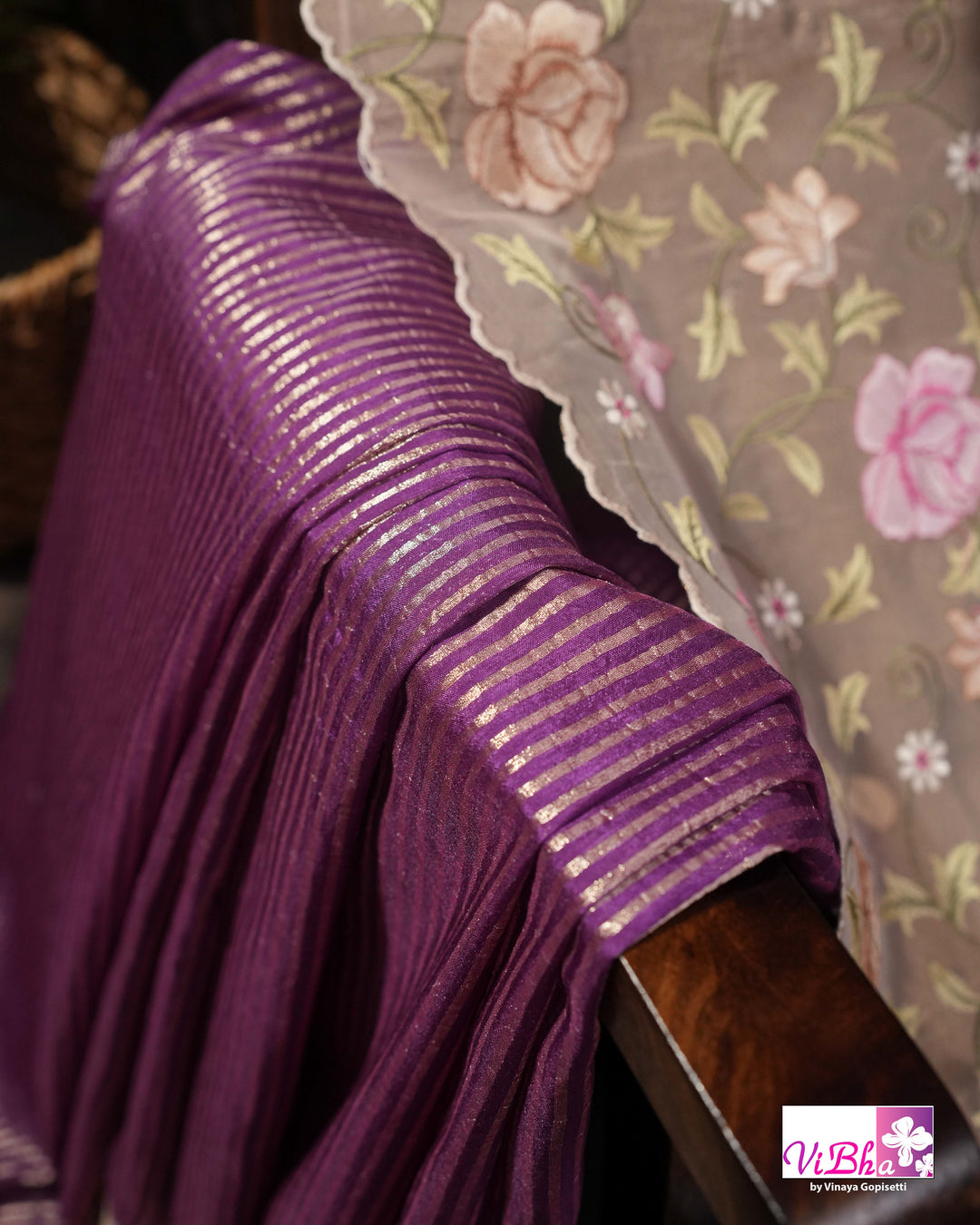 Purple fancy banarasi with embroidered border
