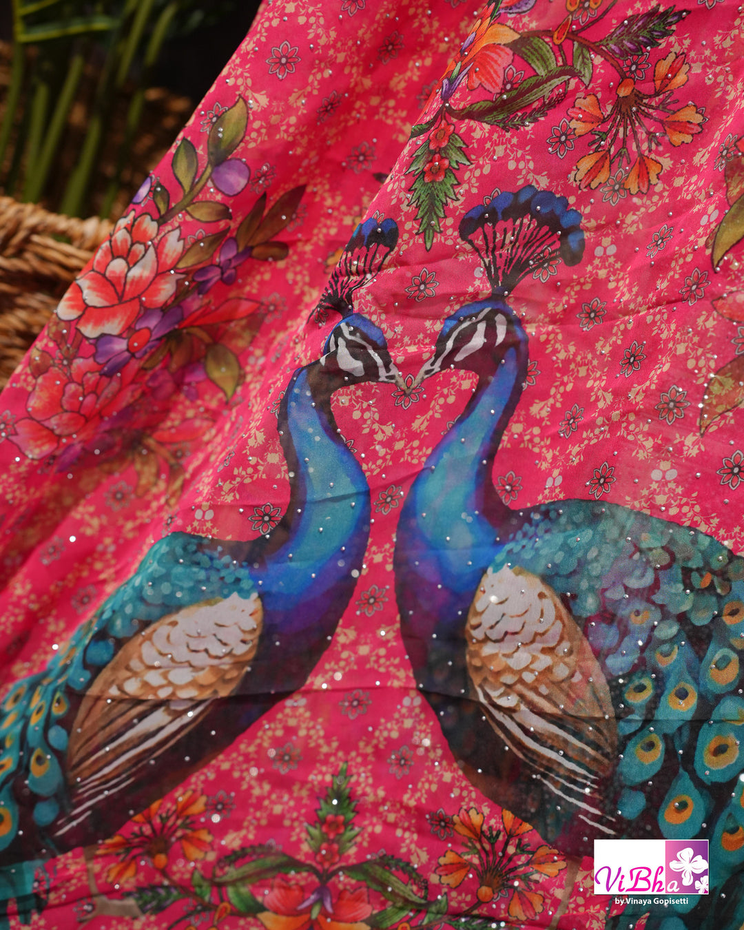 Rani Pink Peacock Print Lehenga Set