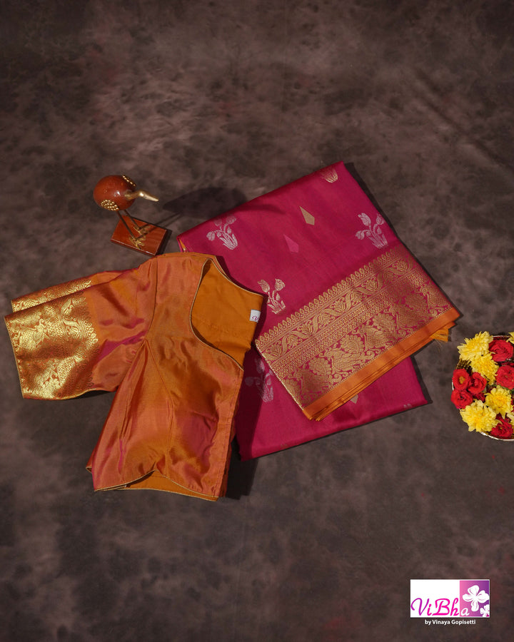 Maroon Venkatagiri Silk Saree with Mustard Gold Zari