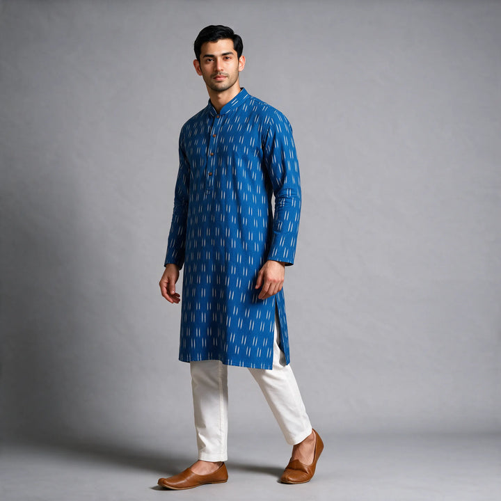 Blue Ikkat Handloom Cotton Kurta