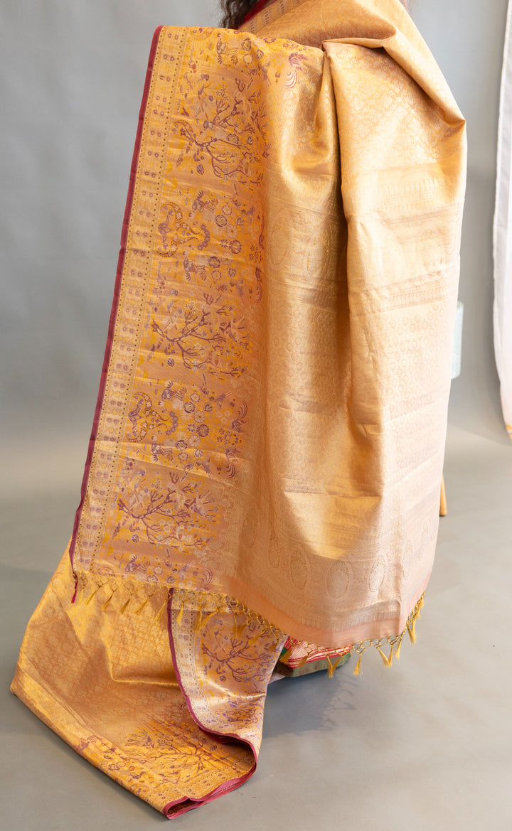 Gold and dark Purple Kanchi Meenakari Tissue  Saree and Embroidered Blouse