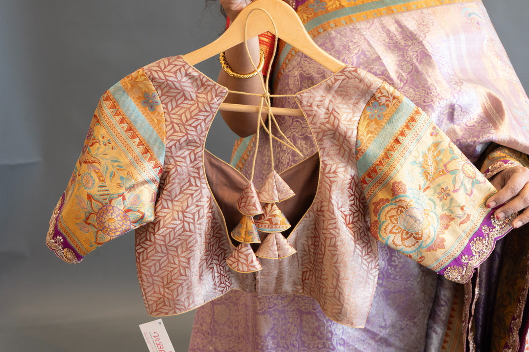 Lavender Kanchi Meenakari Tissue with Embroidered borders Saree and Blouse