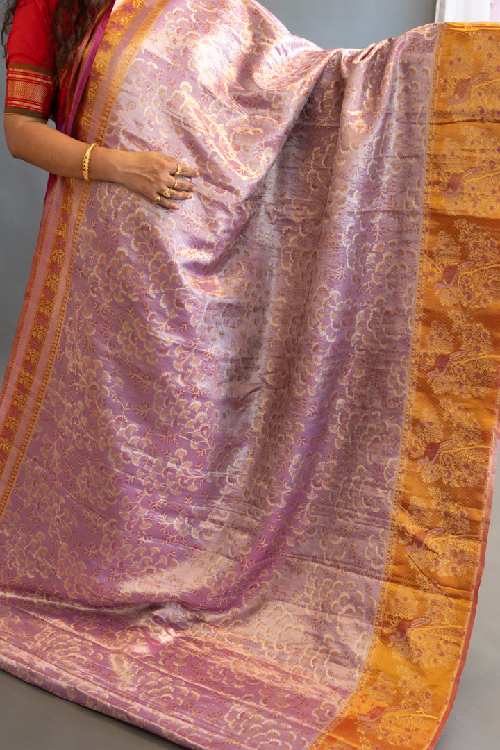Light purple and Orange Kanchi Meenakari Tissue Saree and Blouse