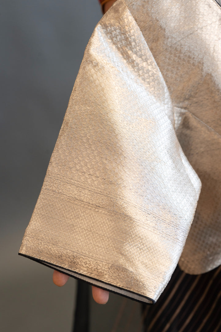 Dark Bottle-Green and Silver Soft Organza Saree and Blouse with Parsi Gara Embroidery