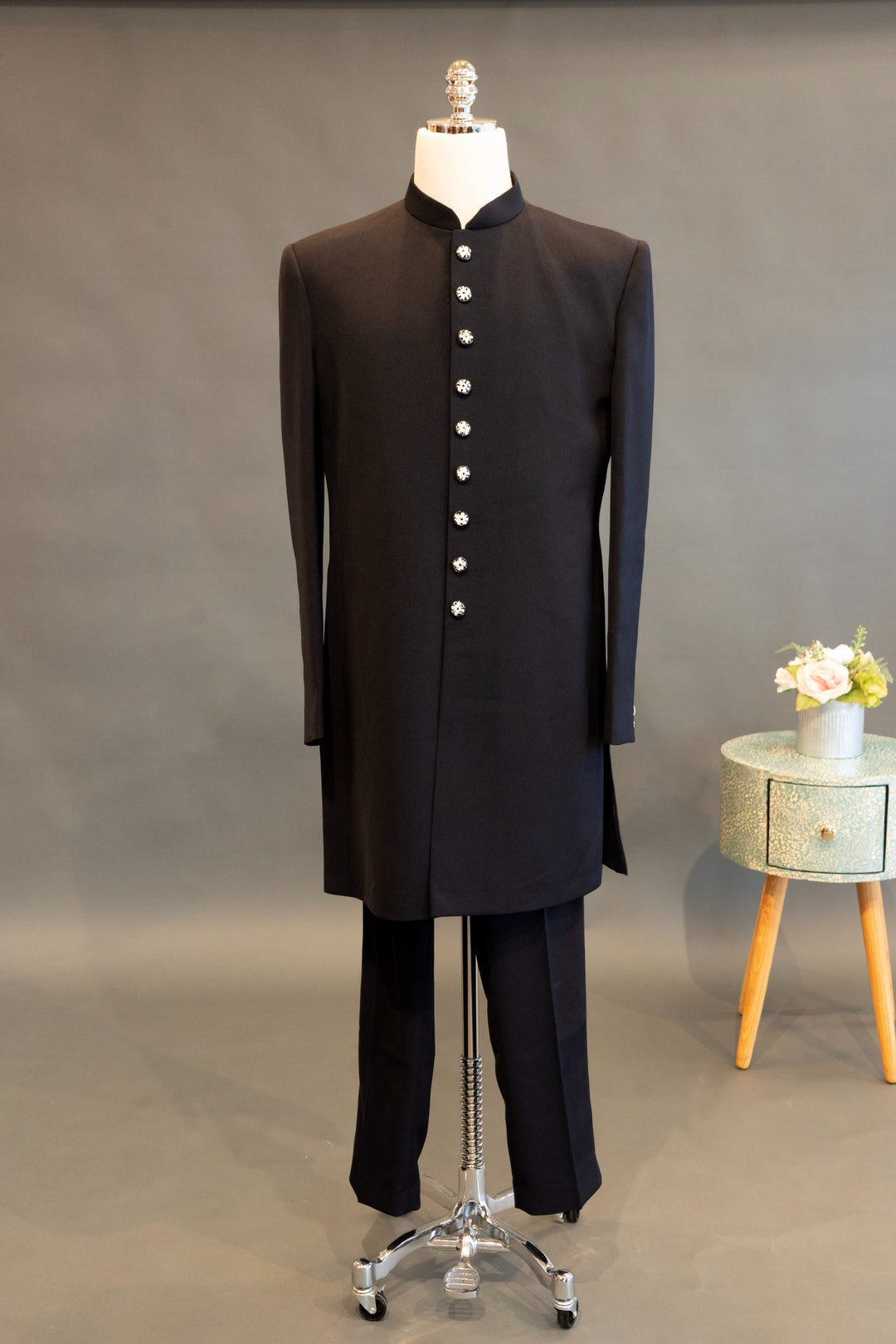 Black Embroidered 3-Piece Mens Kurta Set