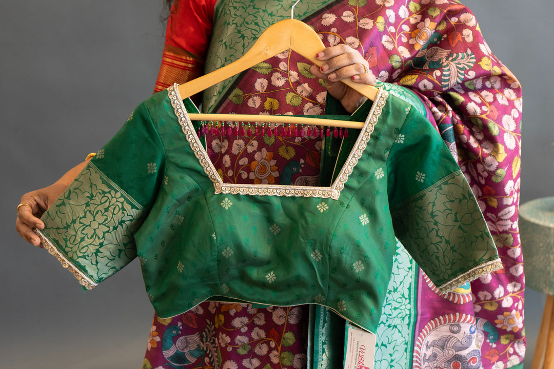 Magenta and Green Pen Kalamkari print Saree and Blouse