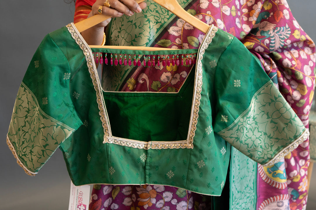 Magenta and Green Pen Kalamkari print Saree and Blouse