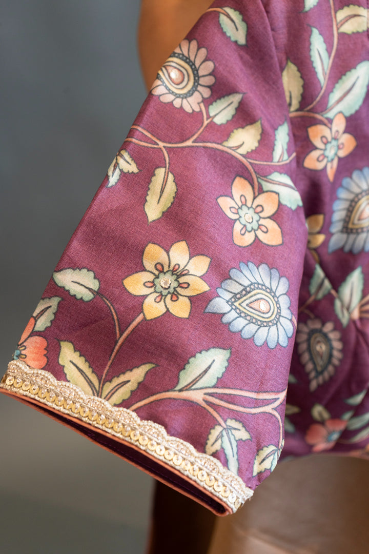 Light Taupe Soft Tussar Silk Saree With Kalamkari Applique Work And Blouse