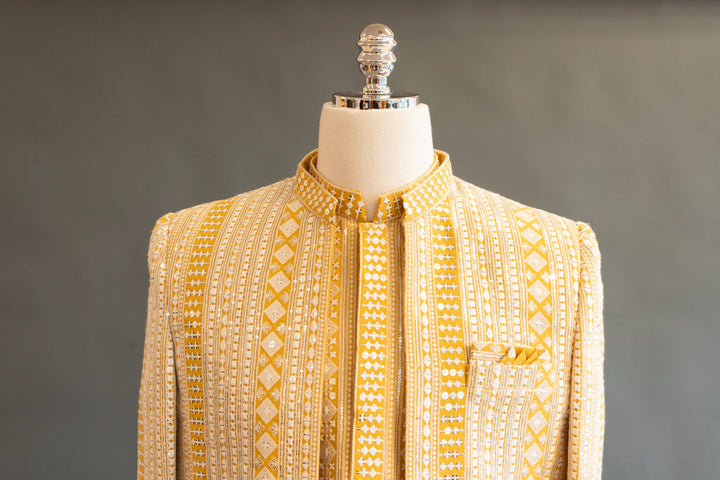 Yellow Embroidered 3-Piece Men&