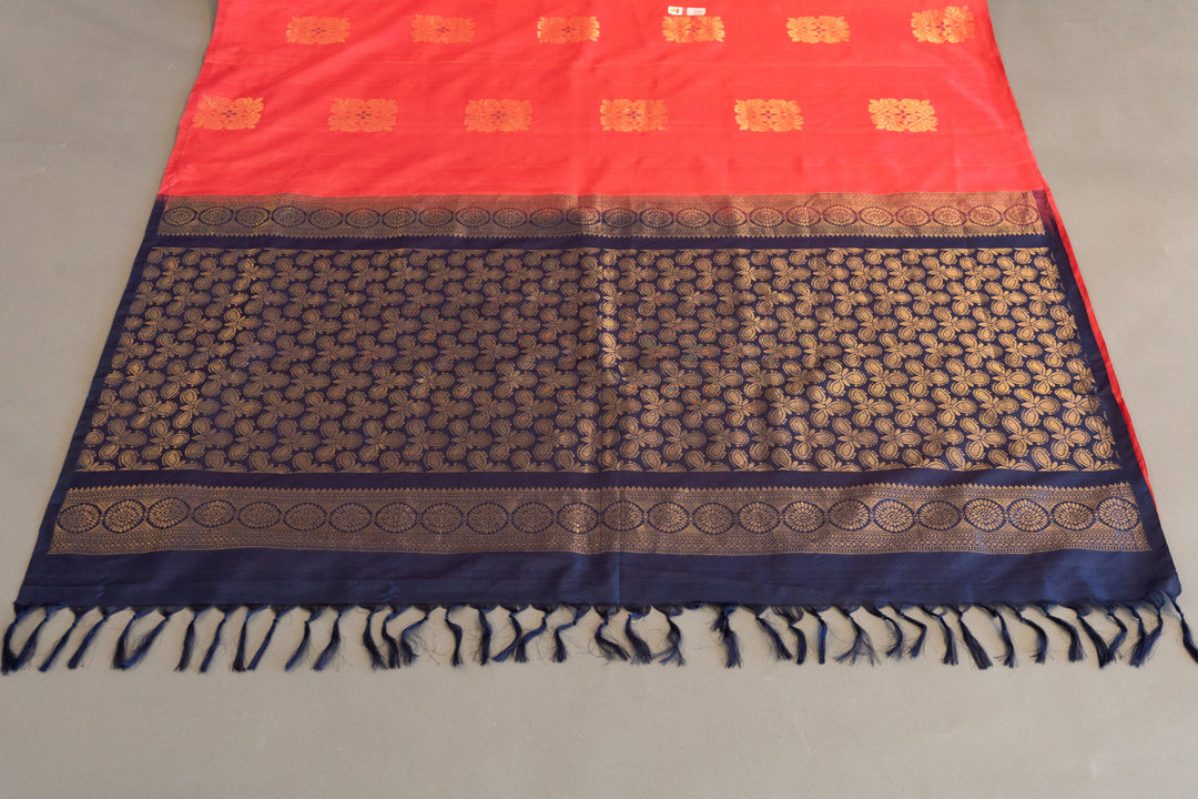 Dark-Pink And Navy-Blue Kanchi Soft-Silk Saree And Blouse
