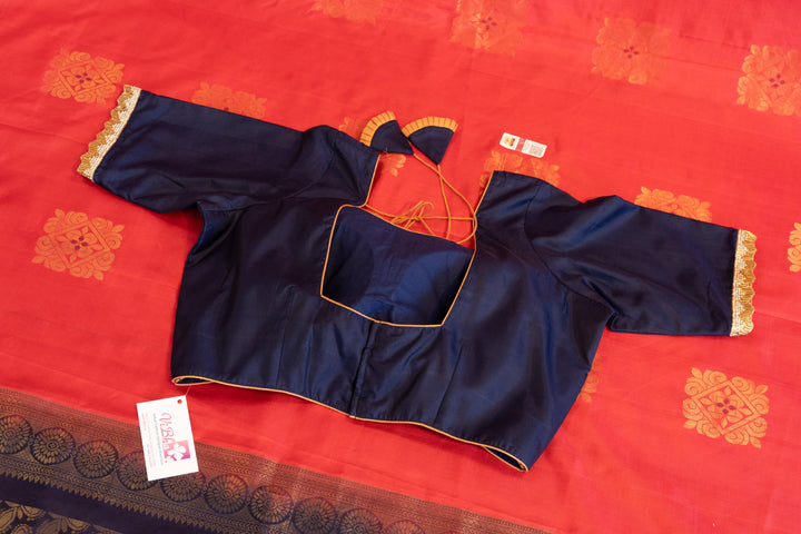 Dark-Pink And Navy-Blue Kanchi Soft-Silk Saree And Blouse