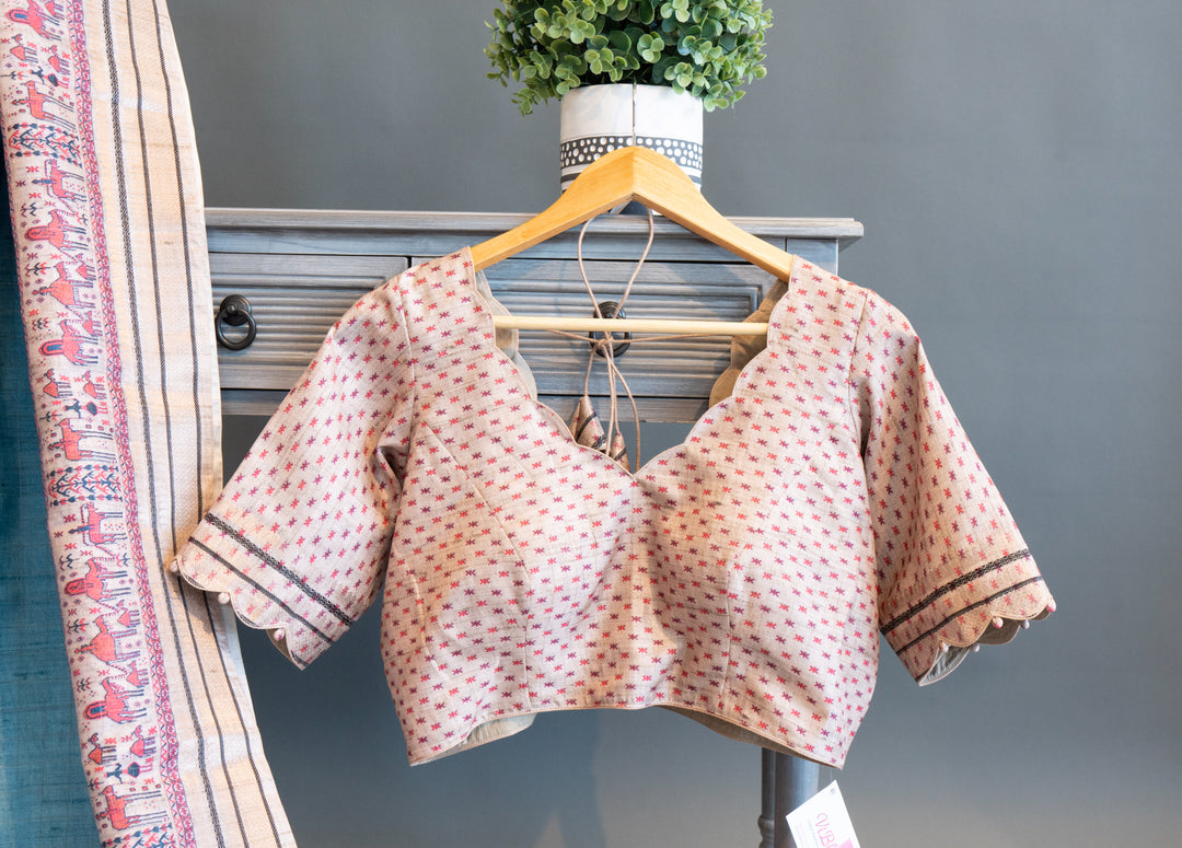 Sky Blue and Cream Tussar Silk Saree with Warli Print