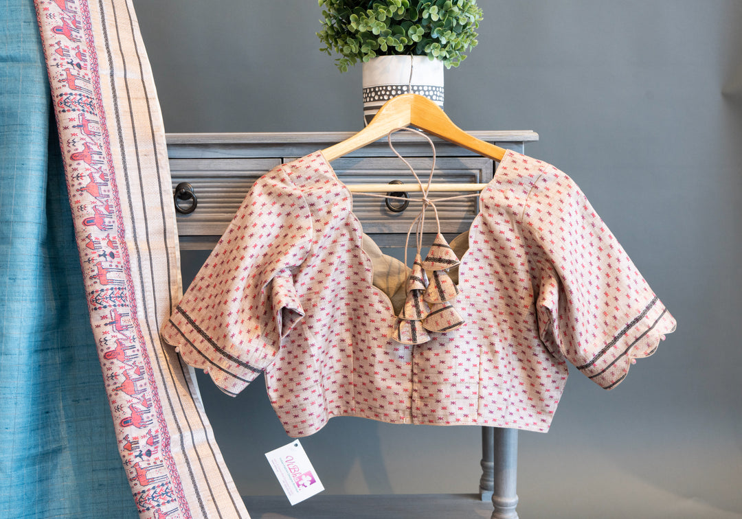 Sky Blue and Cream Tussar Silk Saree with Warli Print