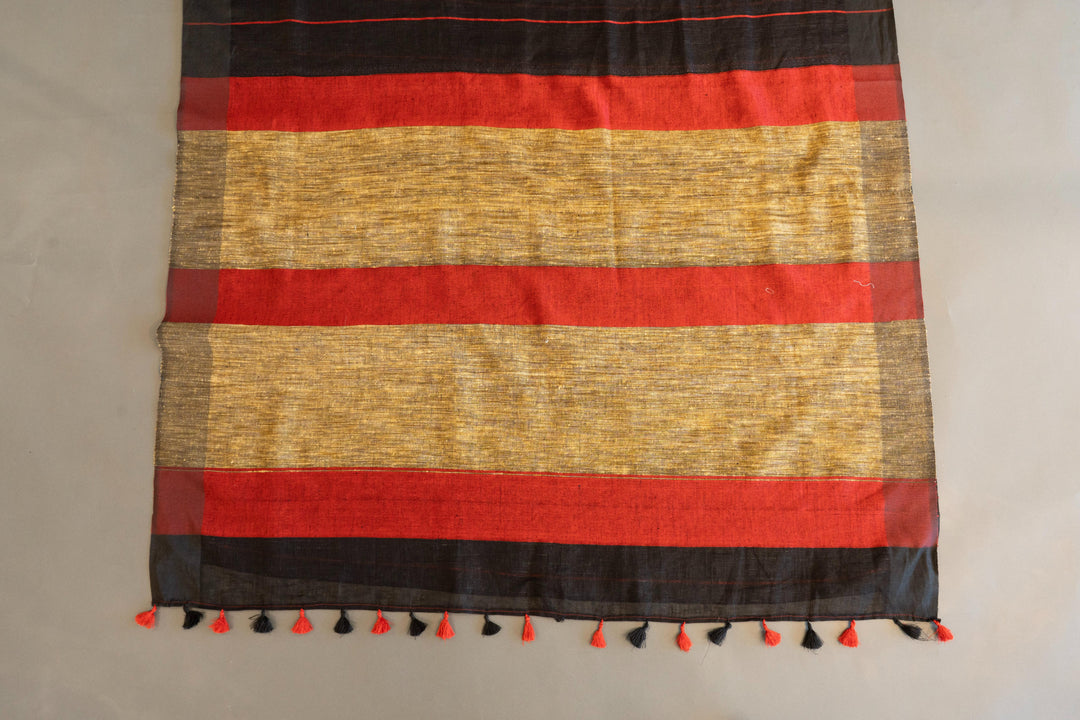 Black And Red Linen Saree And Blouse