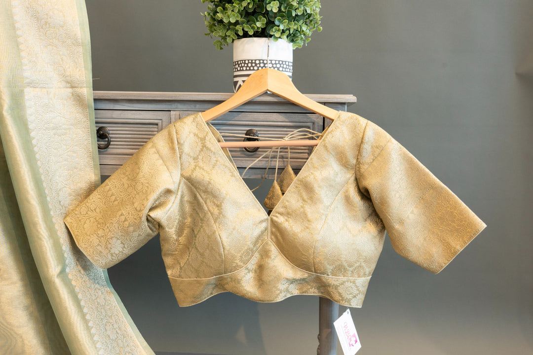 Sage Green Banarasi Tissue Saree and Blouse