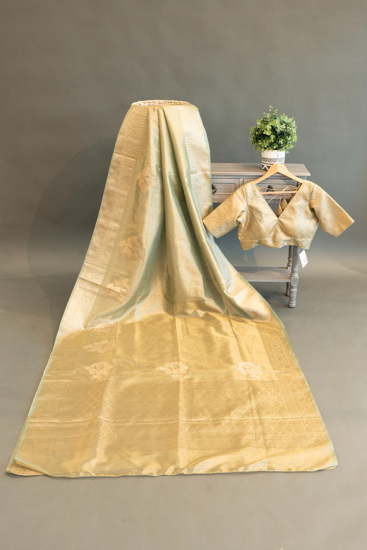 Sage Green Banarasi Tissue Saree and Blouse