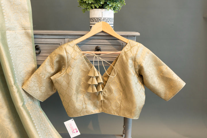 Sage Green Banarasi Tissue Saree and Blouse