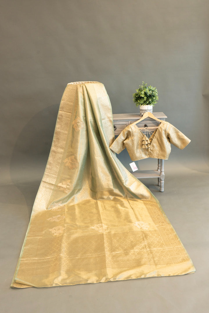 Sage Green Banarasi Tissue Saree and Blouse