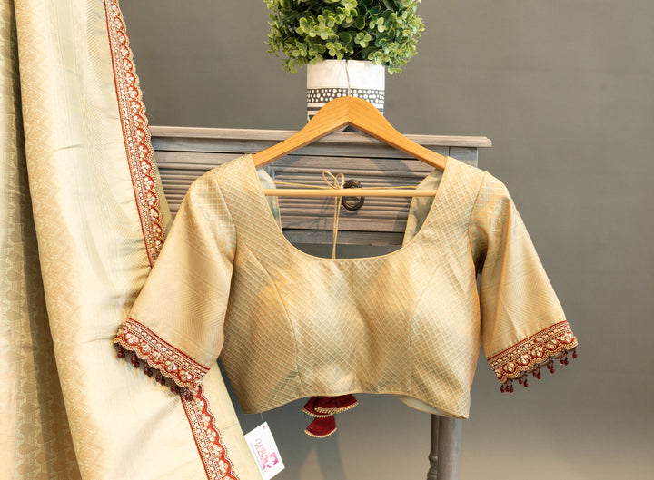 Pastel-Mint Kanchi Silk Saree With Antique-Zari And Deep-Maroon Embroidered Borders And Waist Belt