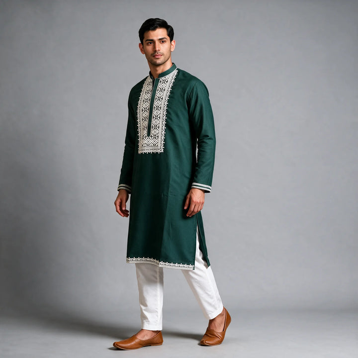 Green Embroidered Men&