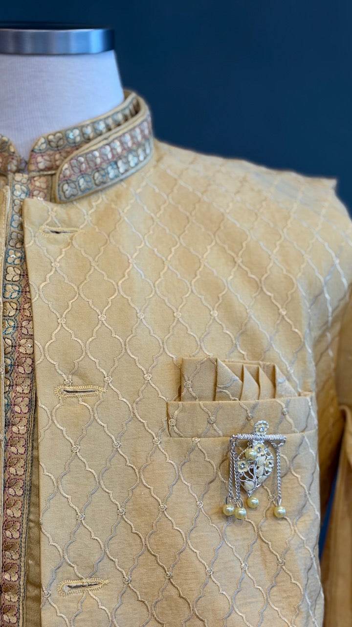 Pastel Yellow Kurta Pajama with Embroidered Jacket