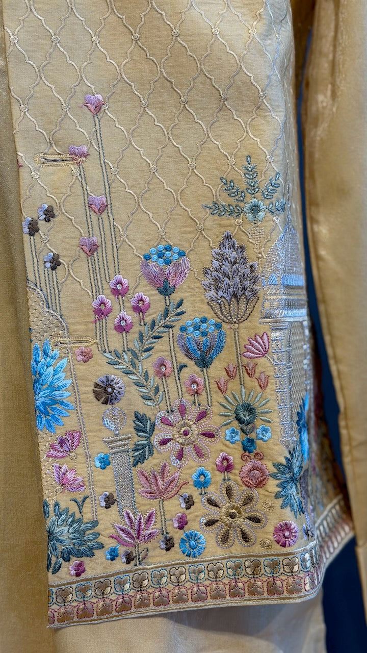 Pastel Yellow Kurta Pajama with Embroidered Jacket