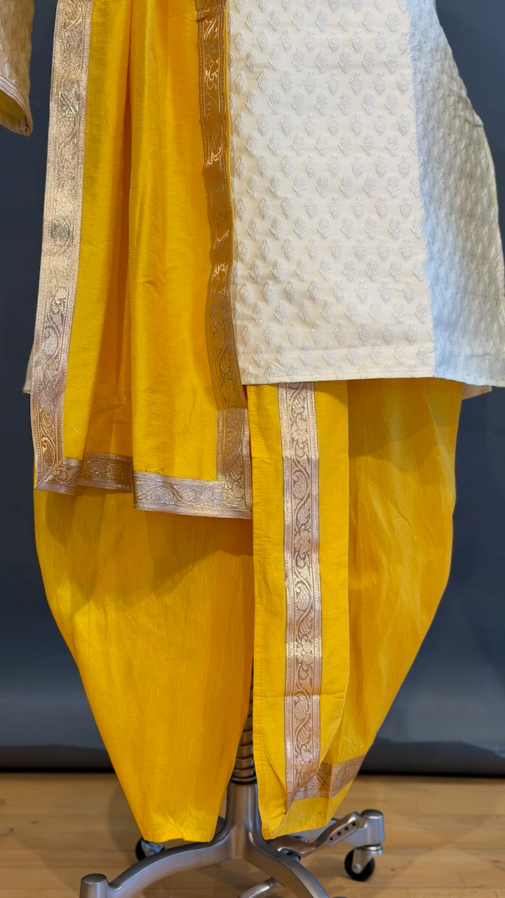 Ivory And Yellow Dhoti Set