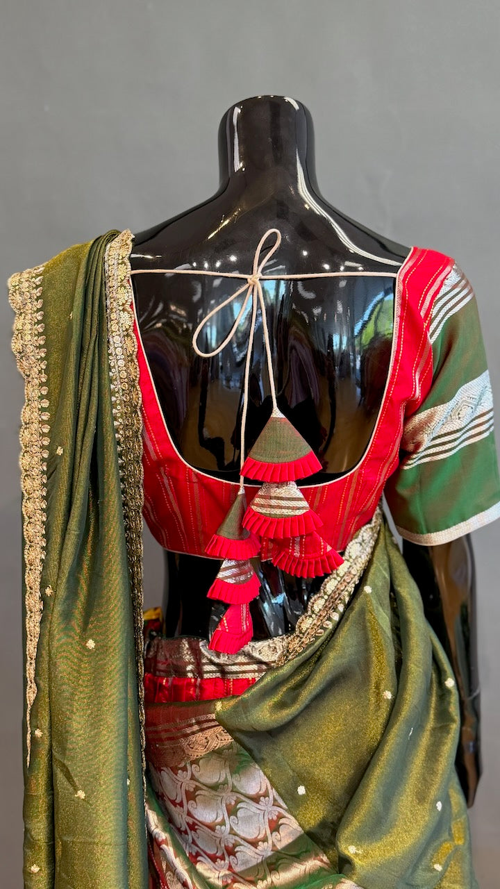 Venkatagiri Red and Green Lehenga Set