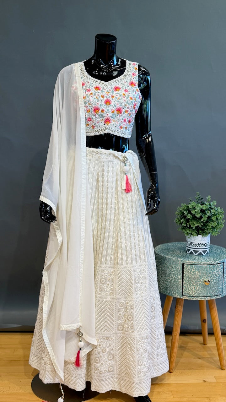 Off White Embroidered Lehenga set