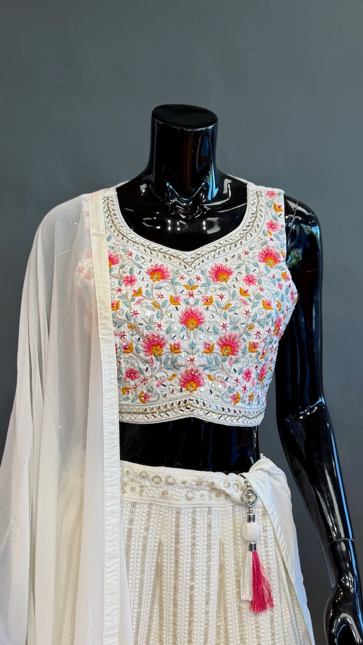Off White Embroidered Lehenga set