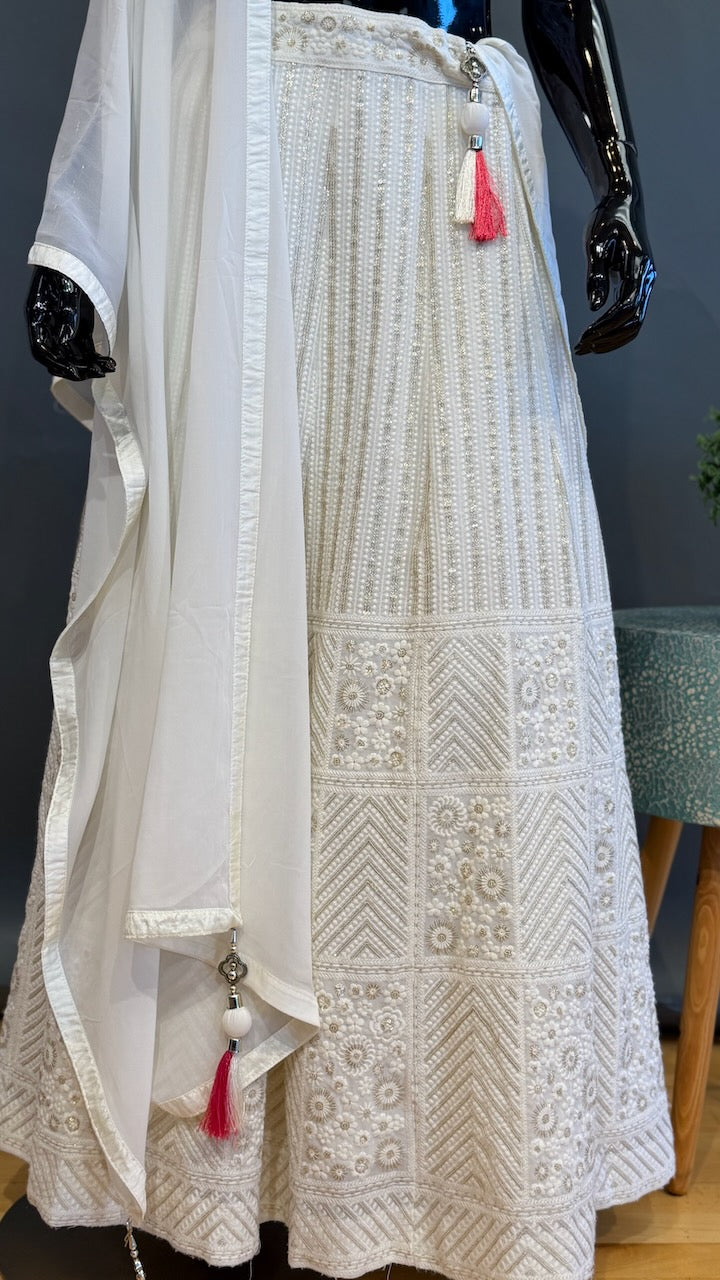 Off White Embroidered Lehenga set