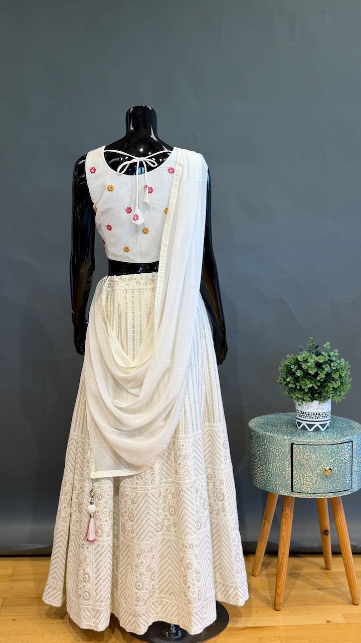 Off White Embroidered Lehenga set