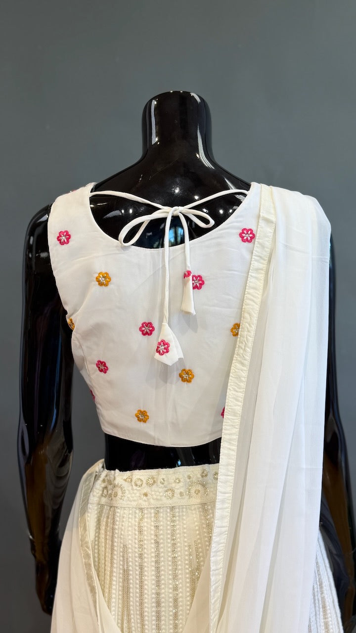 Off White Embroidered Lehenga set