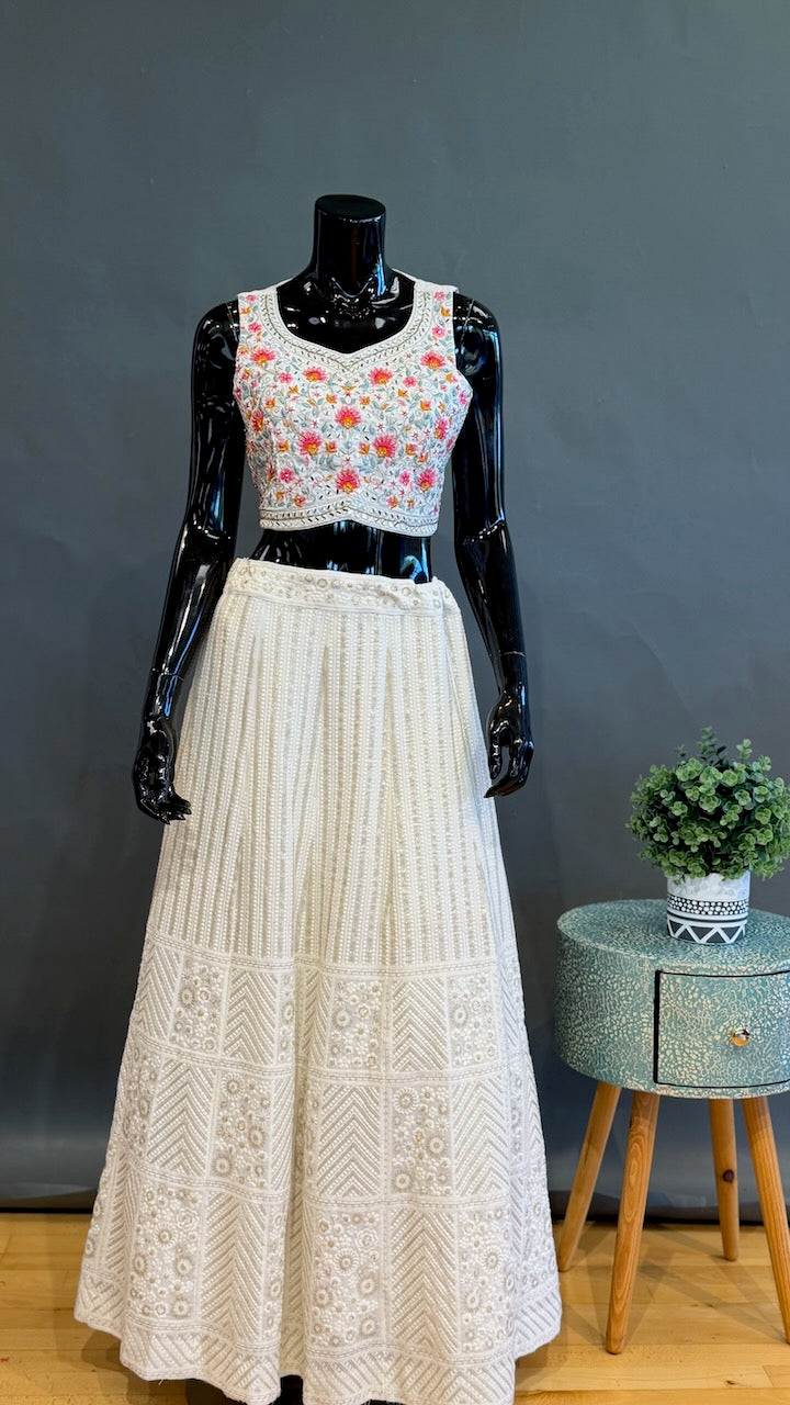 Off White Embroidered Lehenga set