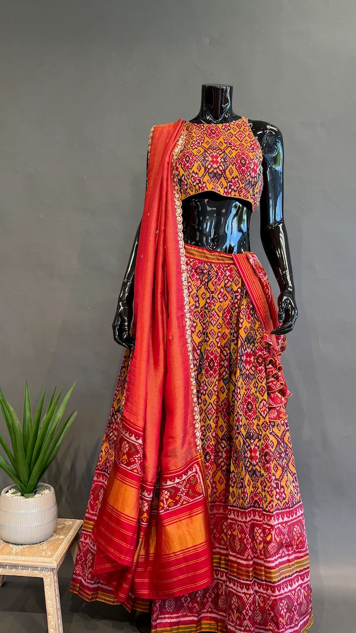 Rust and Yellow Patola Lehenga Set
