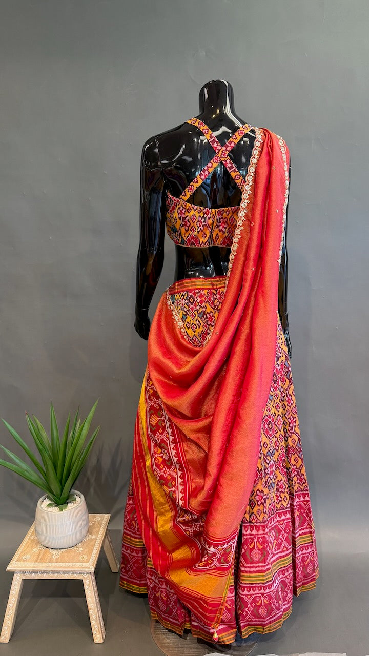 Rust and Yellow Patola Lehenga Set
