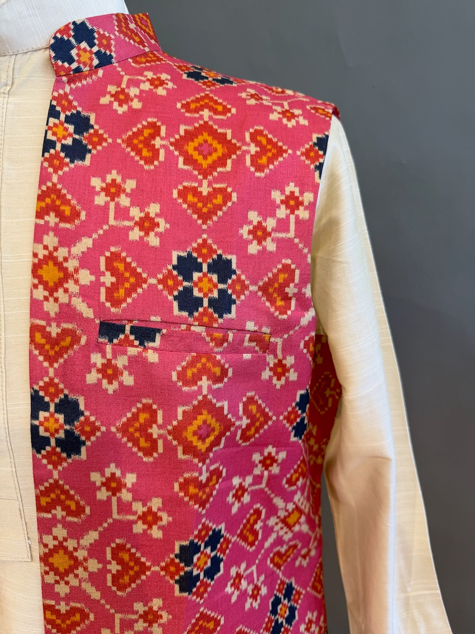 Pink Handloom Cotton Patola Vest