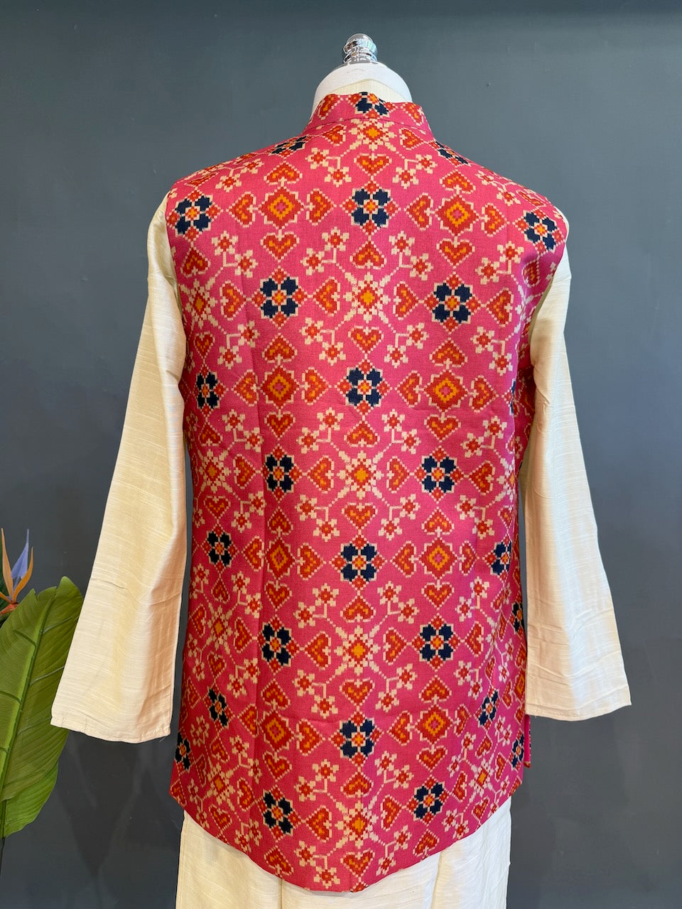 Pink Handloom Long Length Cotton Patola Vest