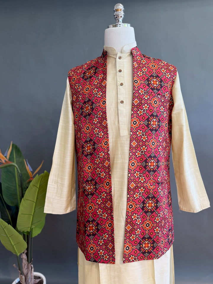 Handloom Long Length Cotton Patola Vest