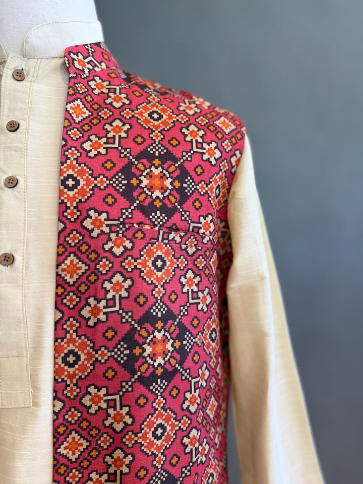 Handloom Long Length Cotton Patola Vest