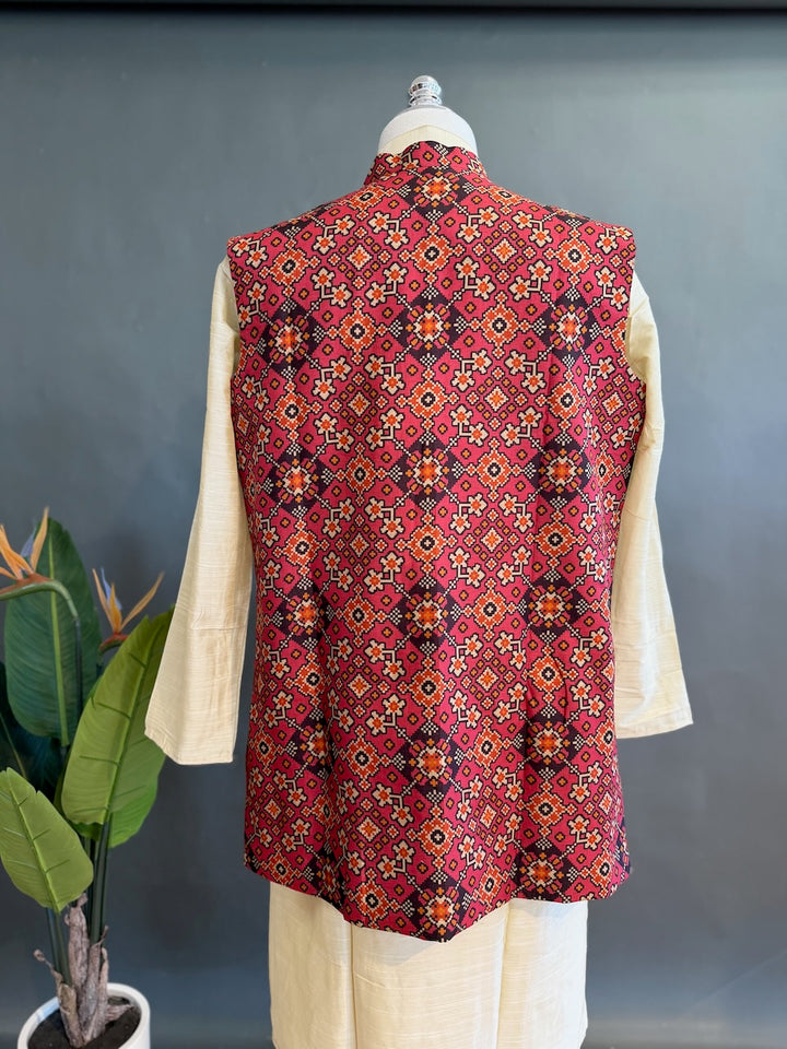 Handloom Long Length Cotton Patola Vest