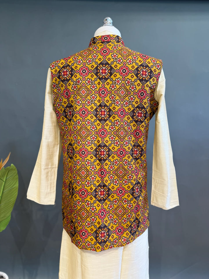 Handloom Long Length Cotton Patola Vest